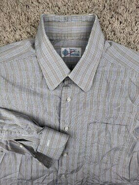 Borrelli Neiman Marcus Button Up Shirt Long Sleeve Blue Gold Plaid Italy 15.5